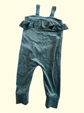 Tea n Cup Teal Velvet Ruffle Overalls